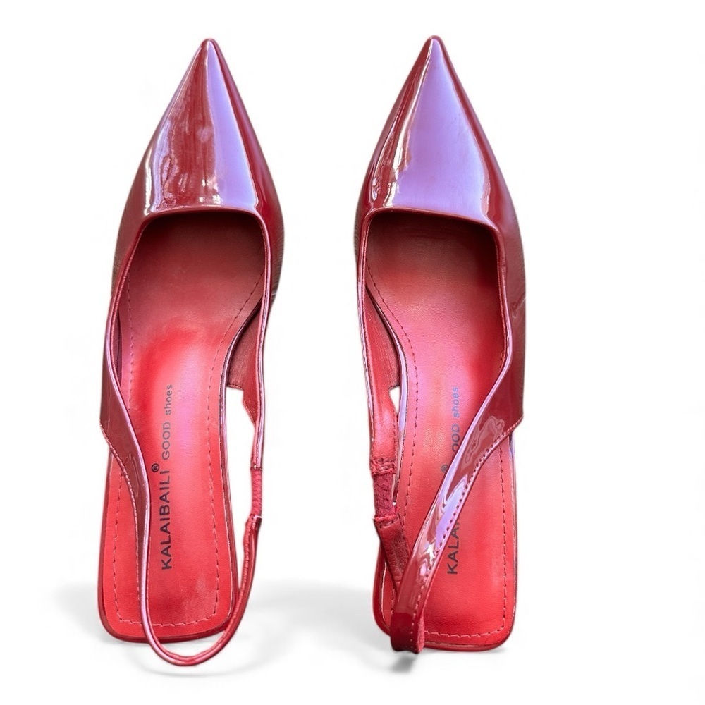 Kalaibaili Red Patent Leather Slingback Pumps, Size 38